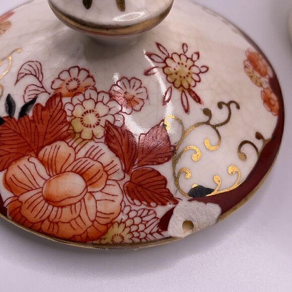 Vintage Japanese 1920’s Hand Floral Designed Porcelain Sugar Bowl - Picture 7 of 16